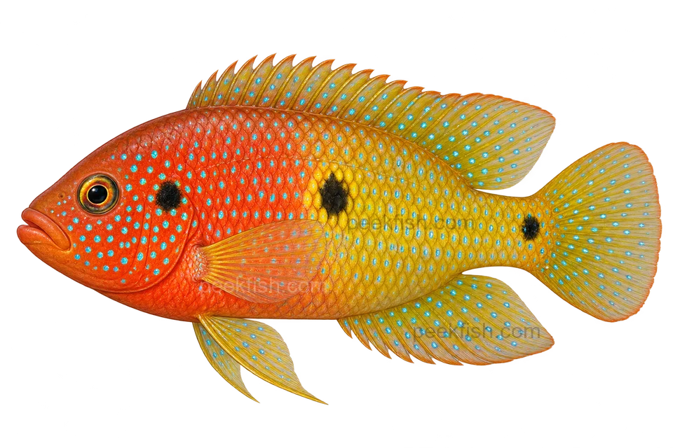 Rubricatochromis guttatus Yellow Sunshine黄调商品型左向侧面AI示意图