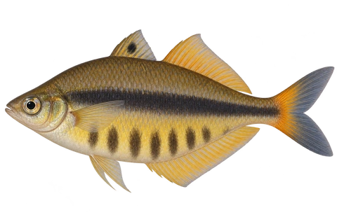 Chilatherina fasciata 成体雄鱼完整左向侧面AI示意图（Lake Wanam male, resting coloration）