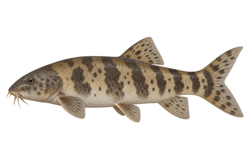 Leptobotia elongata:自然色代表成体,性别未指定,左向AI示意图,非实拍
