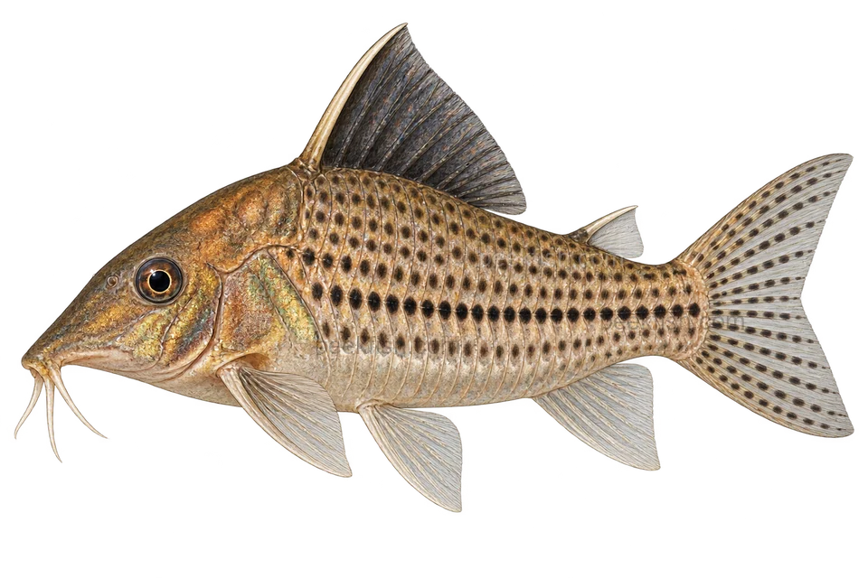 AI illustration of Brochis robusta, complete left-facing side view