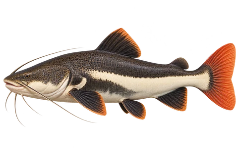 南美红尾鲶（Phractocephalus hemioliopterus）自然型成体左向侧面AI示意图